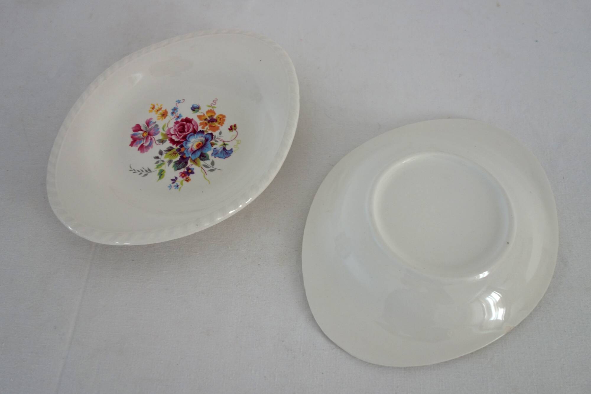 Serving dishes with floral decoration, vintage Luneville FG