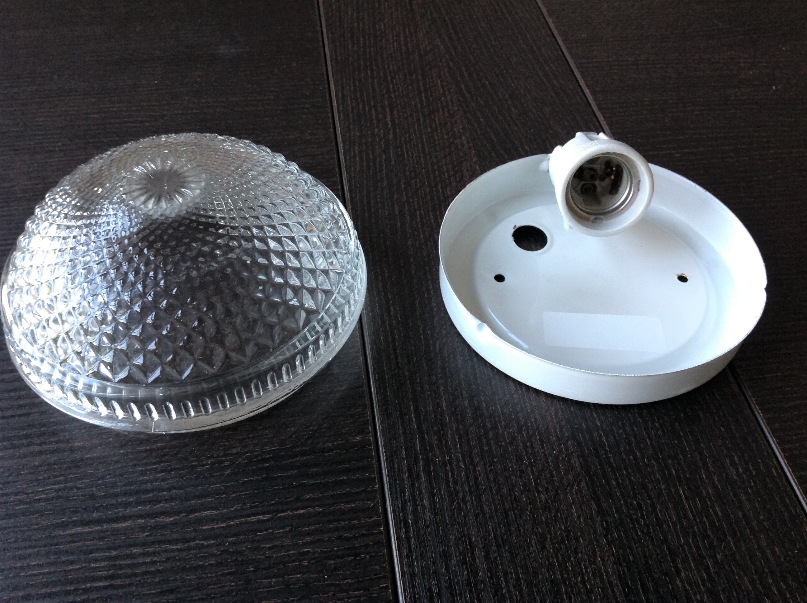Plafonnier rond en verre structuré/vintage années 60-70