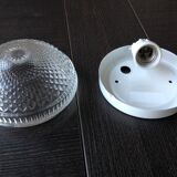 Round ceiling lamp in structured glass/vintage 60s-70s