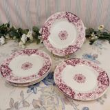 Set of 6 art nouveau plates KG Lunéville pink Lierre Écusson model