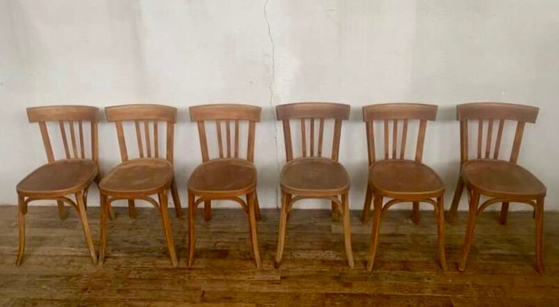 Series of 6 old chairs bistrot bar vintage restaurant BAUMANN