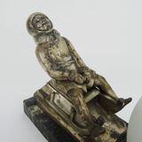 Lamp, Art Deco sled base night light in spelter on marble base