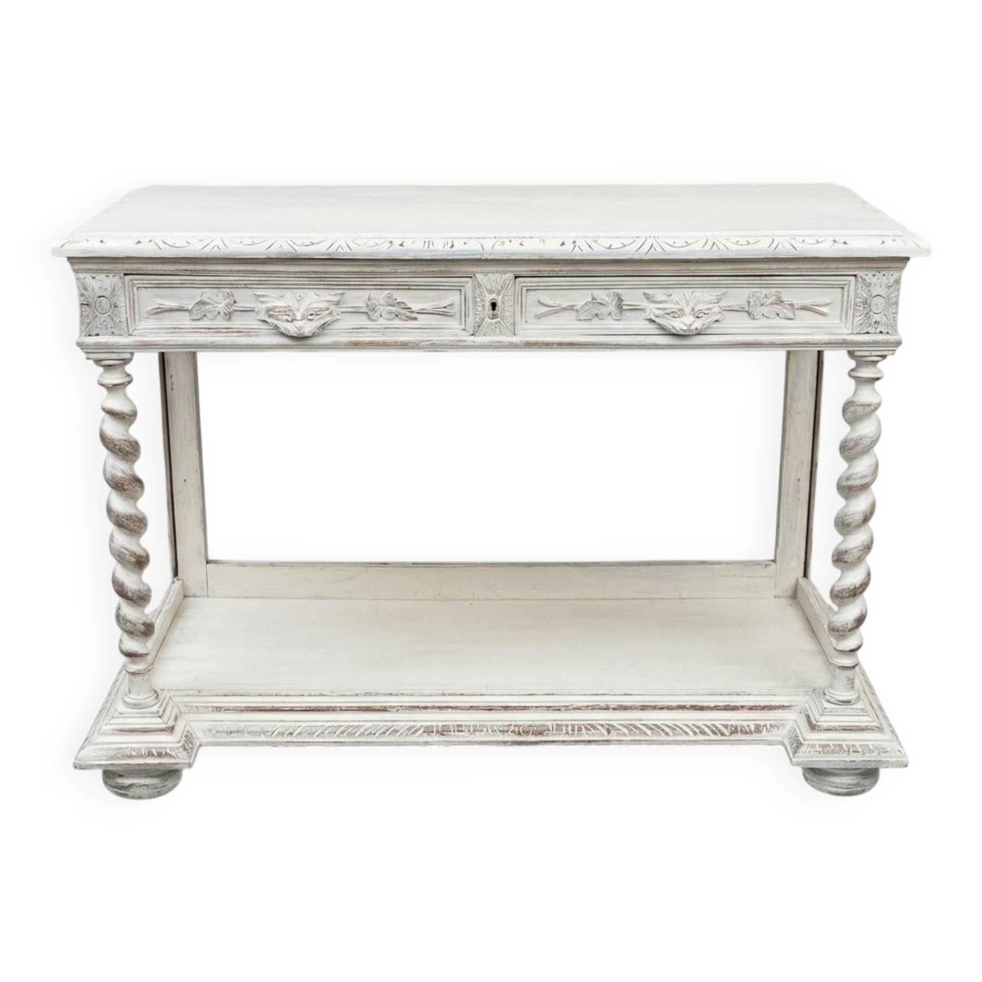Patinated white console