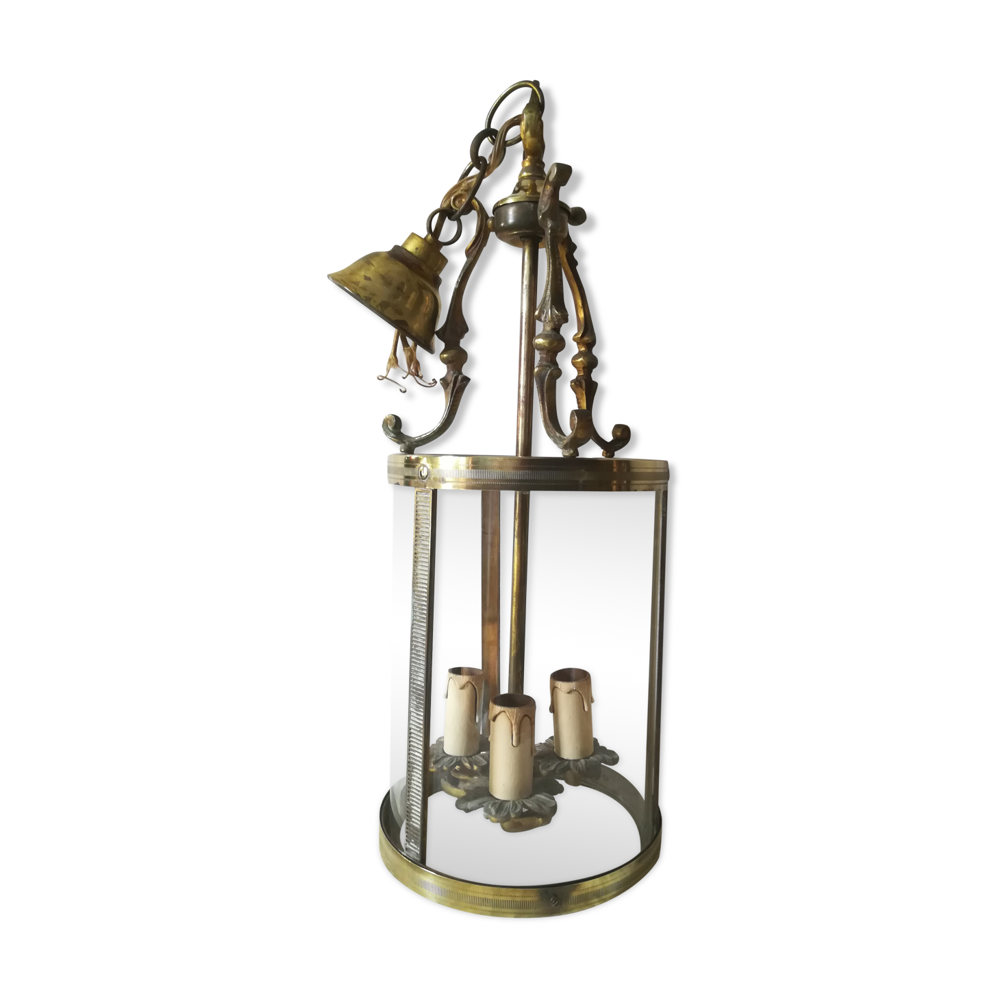 Vestibule lantern with 3 brass and bronze lights