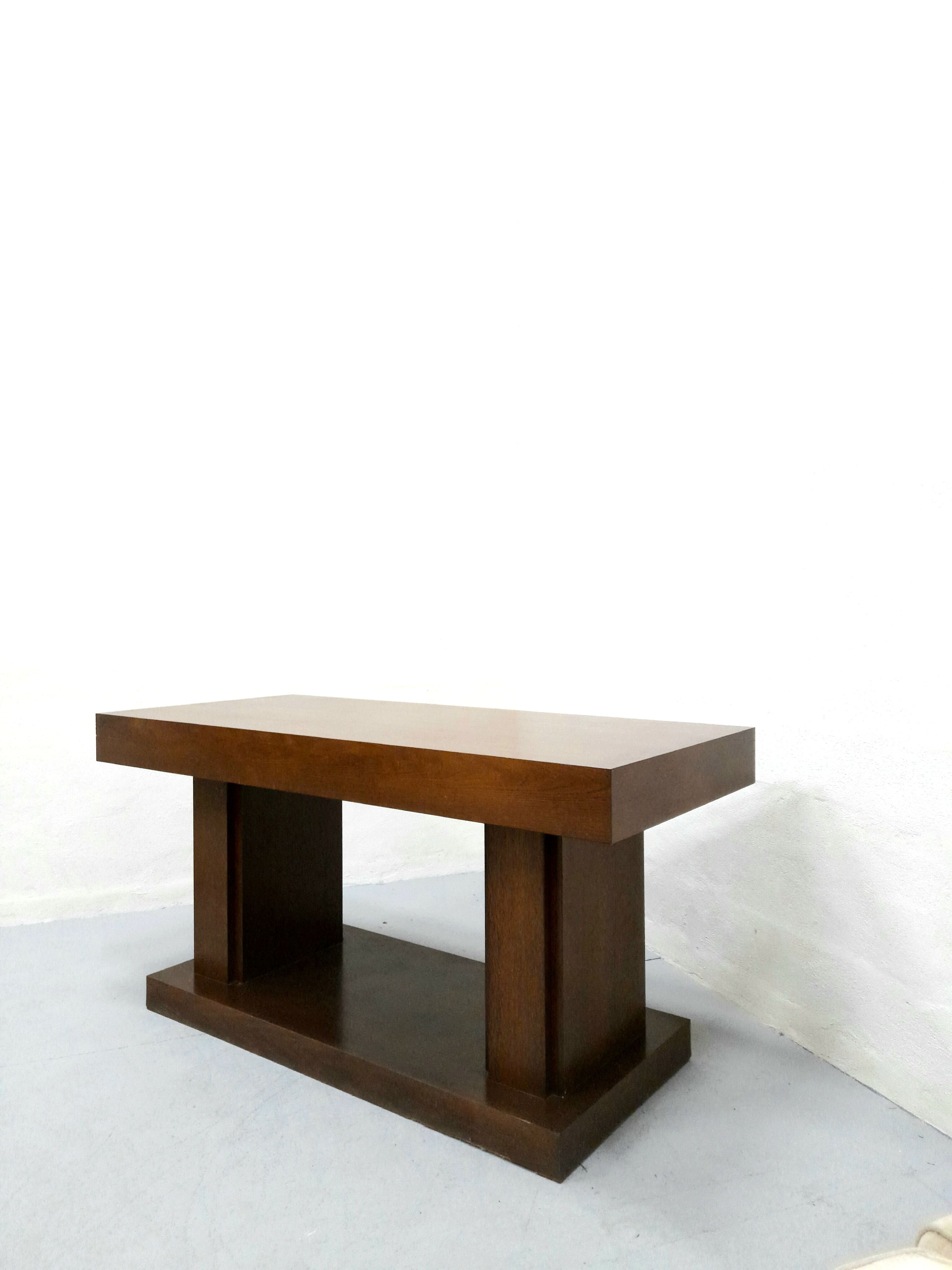 Console, in brown oak veneer, french work of the 50s