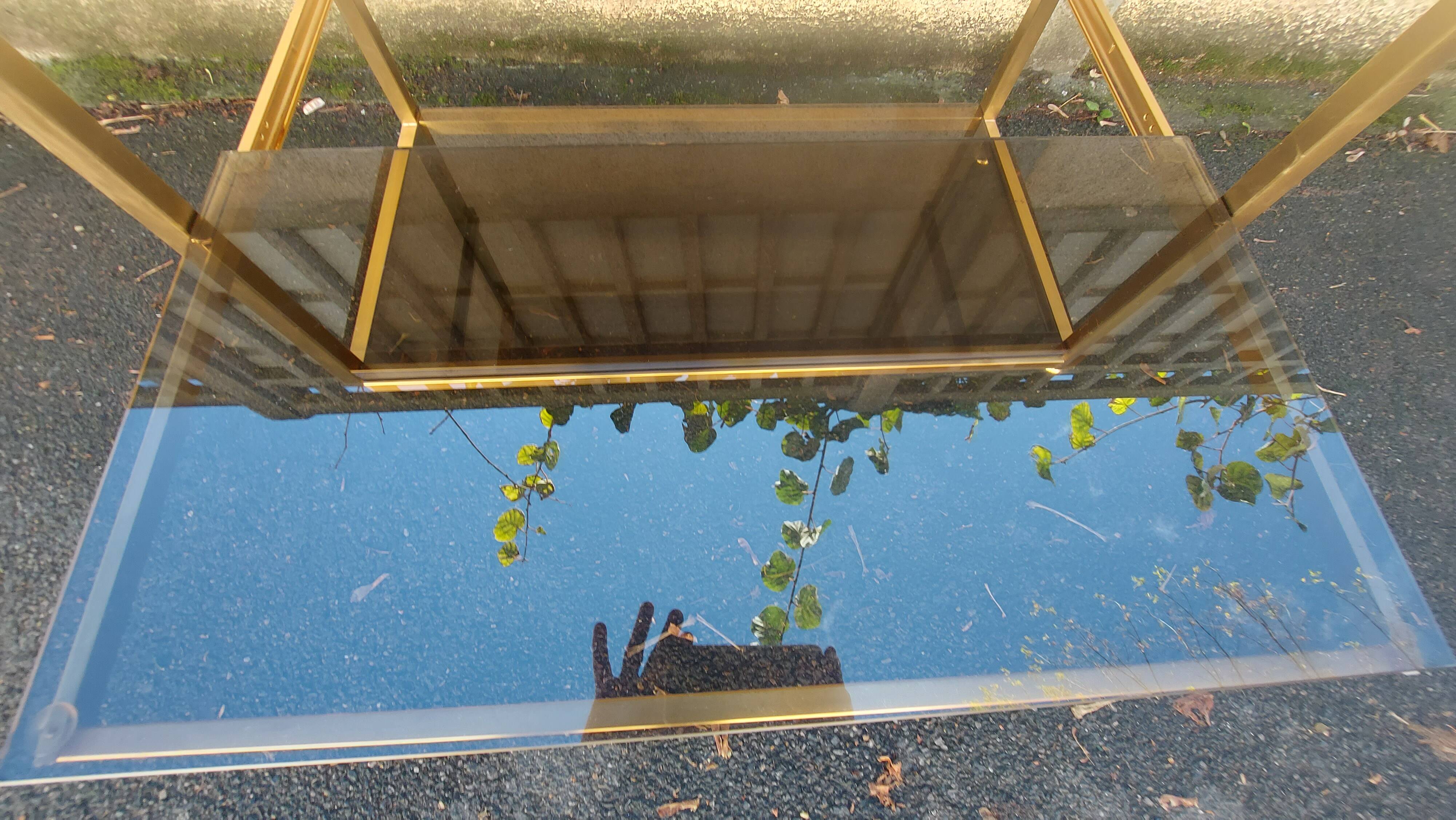 brass coffee table with 2 smoked glass tops 1970s/80s