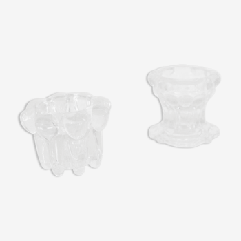 2 candle holders transparent reims glass 2 different shapes
