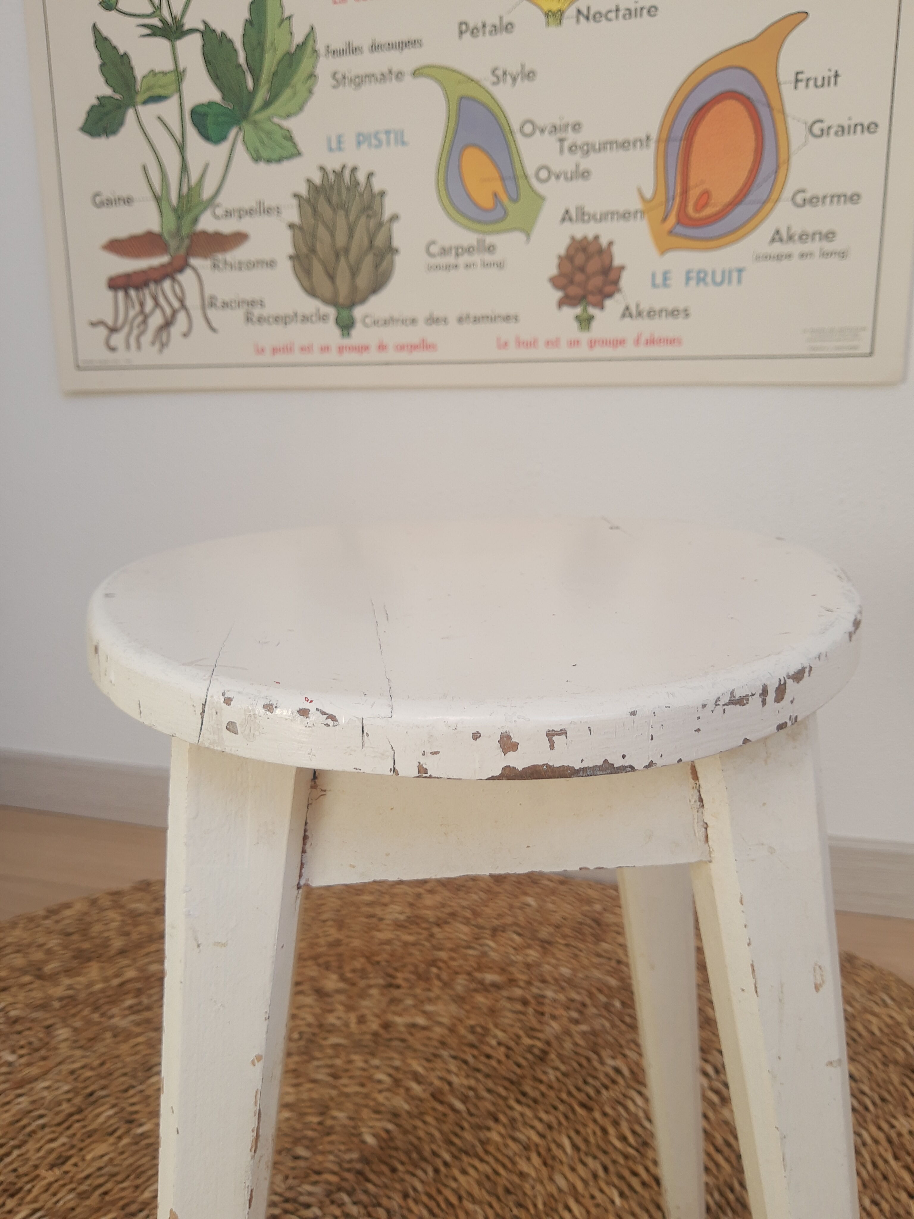 Vintage white farm stool