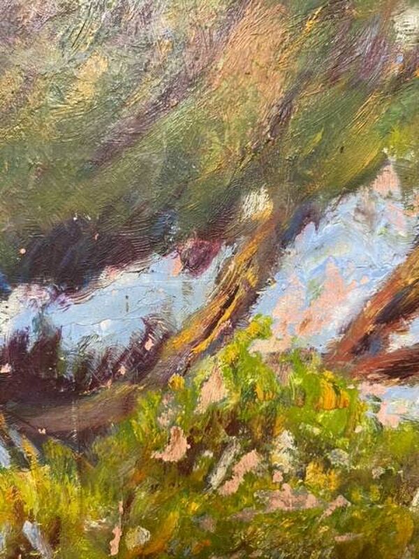 Bouquet/paysage, double peinture réversible signé A. Viret