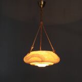 Art Deco Pendant Light, Marbled Glass and Brass, 1930s
