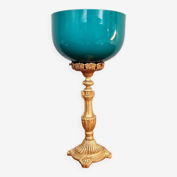 Table lamp in gilded bronze and green opaline, early 20th century