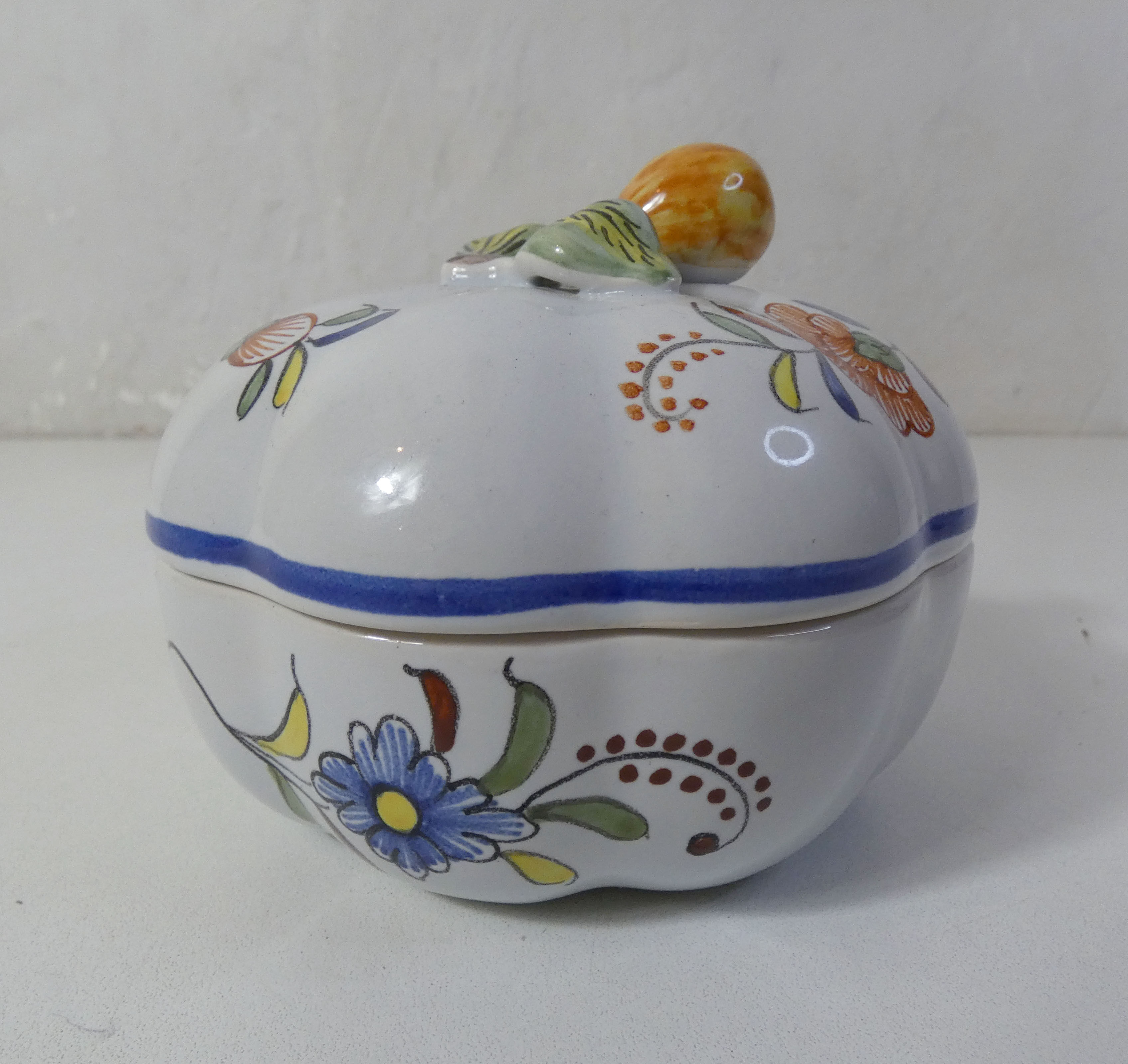 sugar bowl earthenware polychrome  Old Rouen Geo Martel