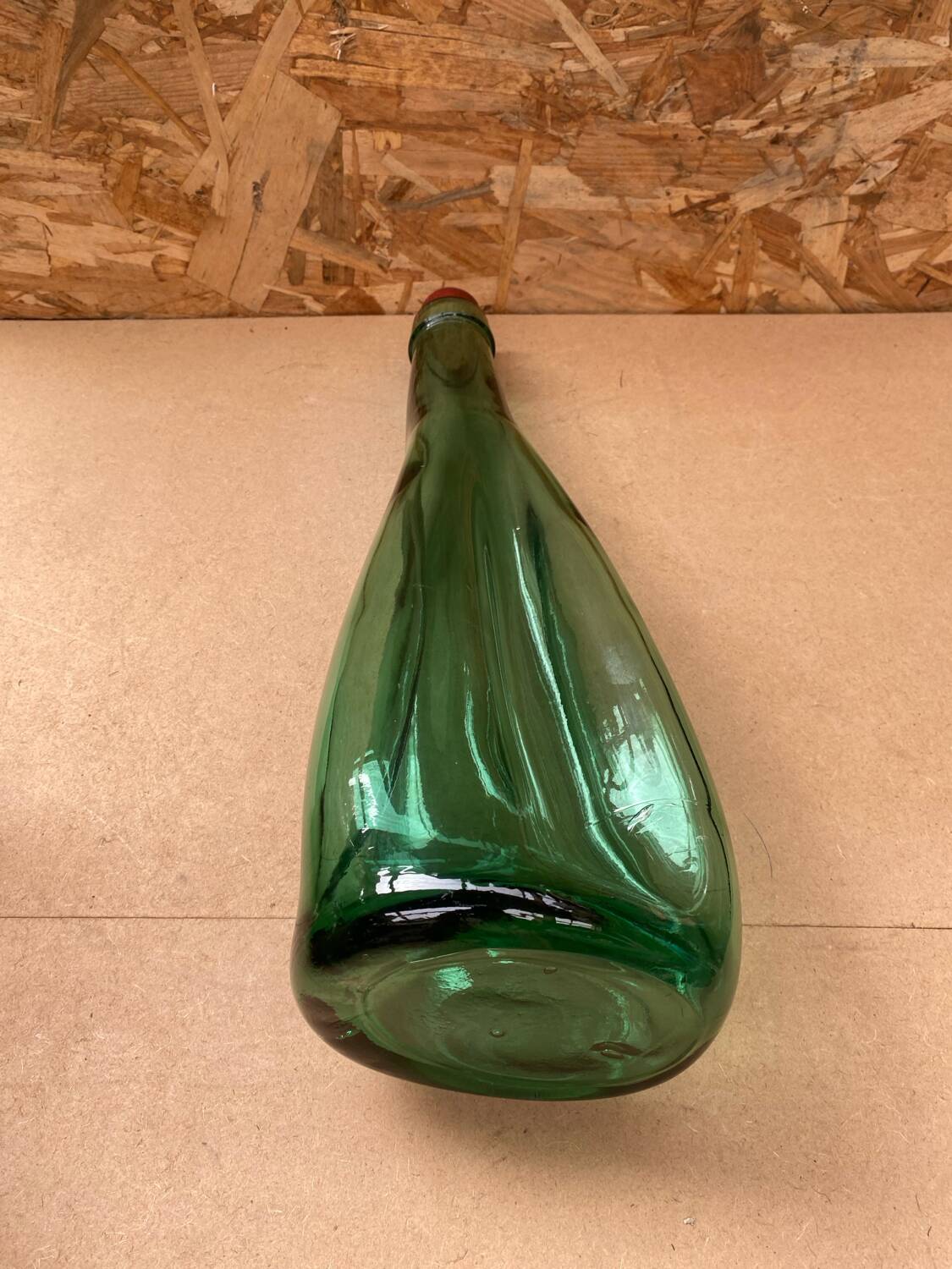 Antique Dame Jeanne Bottle Pressed Glass Green Transparent Vintage