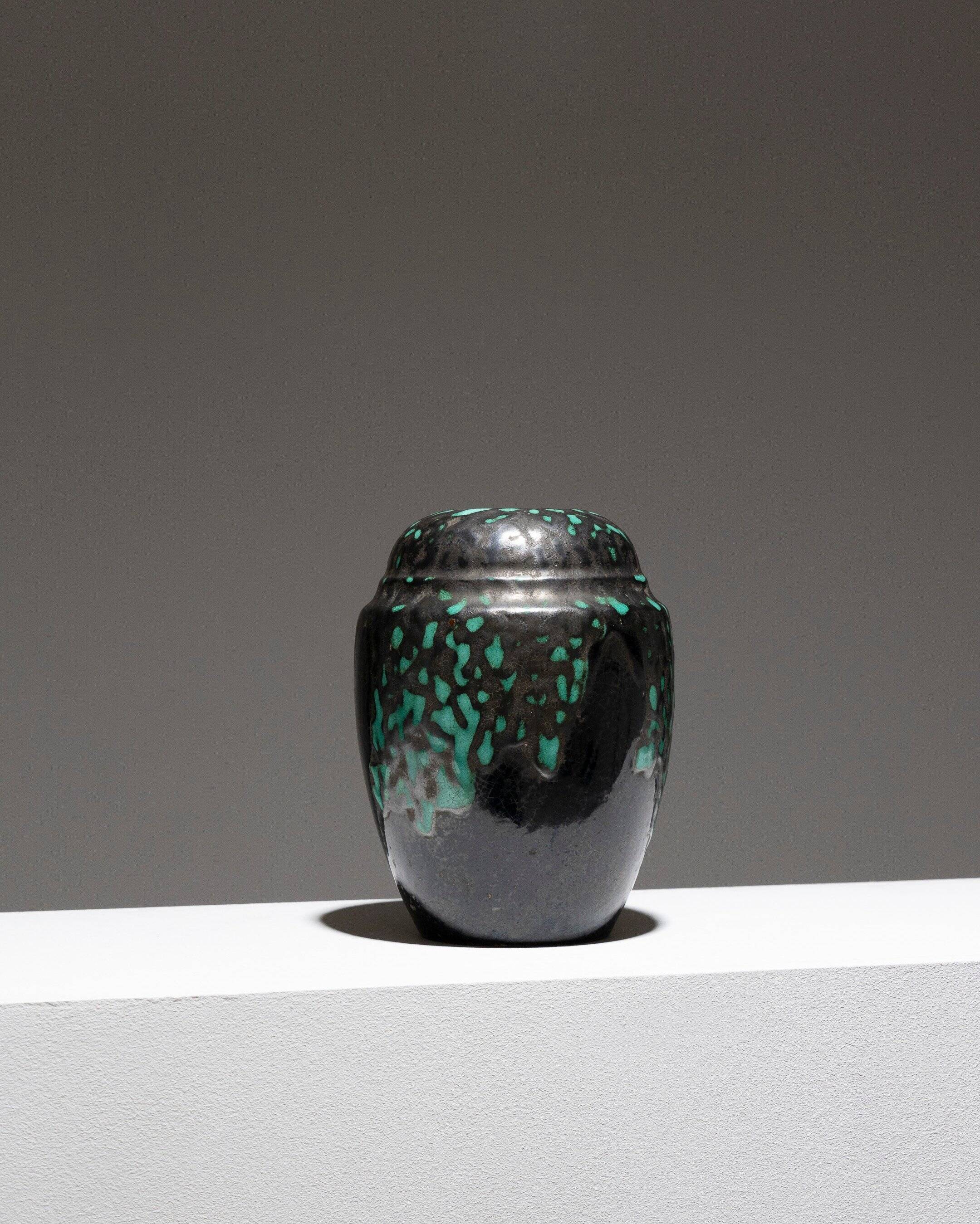 Vase art déco en poterie émaillée, cab primavera, 1930s