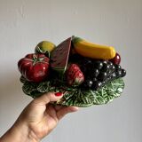 Vintage barbotine dish with fruit decorations