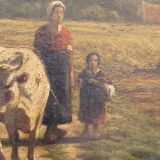 Oil on the tabla “Paisaje con ganado”, Firmado “Ruytter”, Escuela Barbizon, s. XIX – France