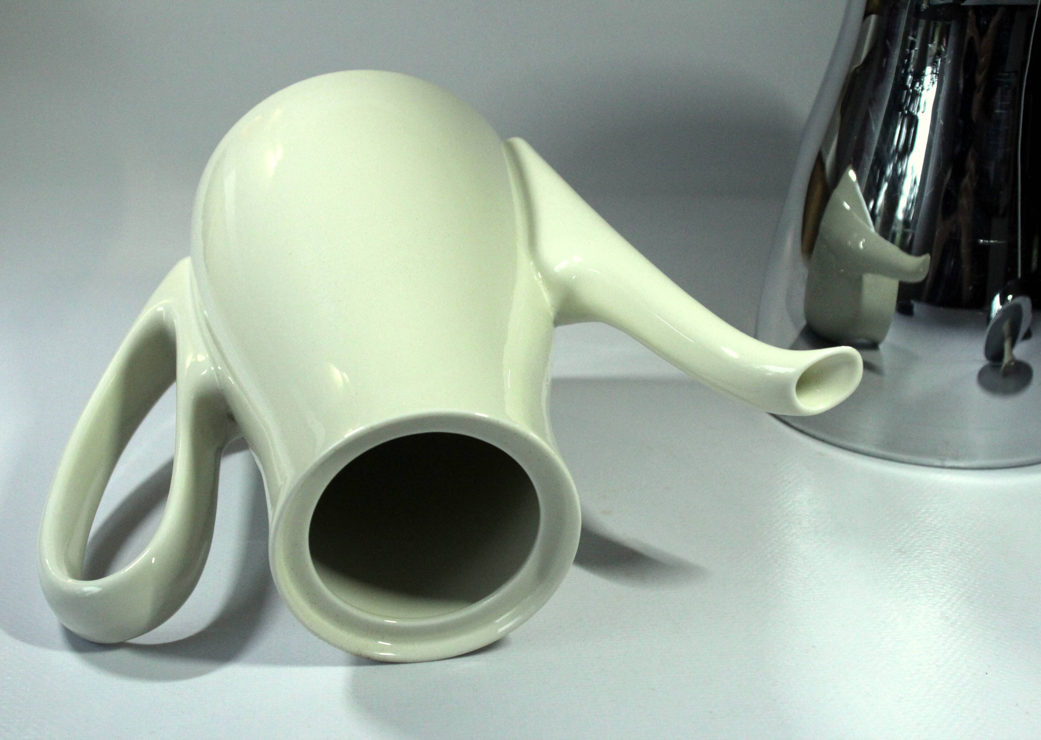 Coffee pot with metal isolated warming hood as a set with milk jug and sugar bowl, Vintage