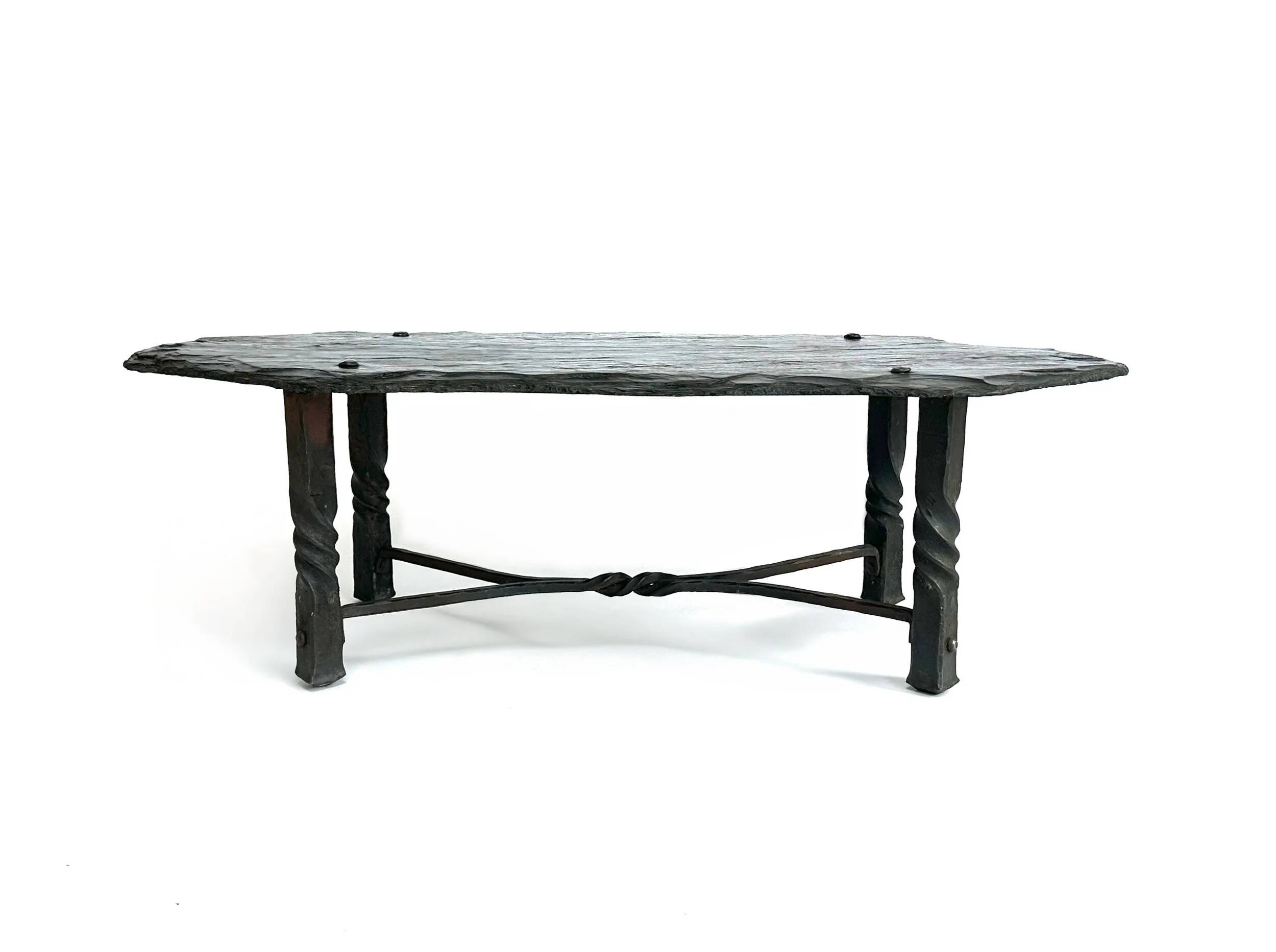 French wrought iron and slate coffee table