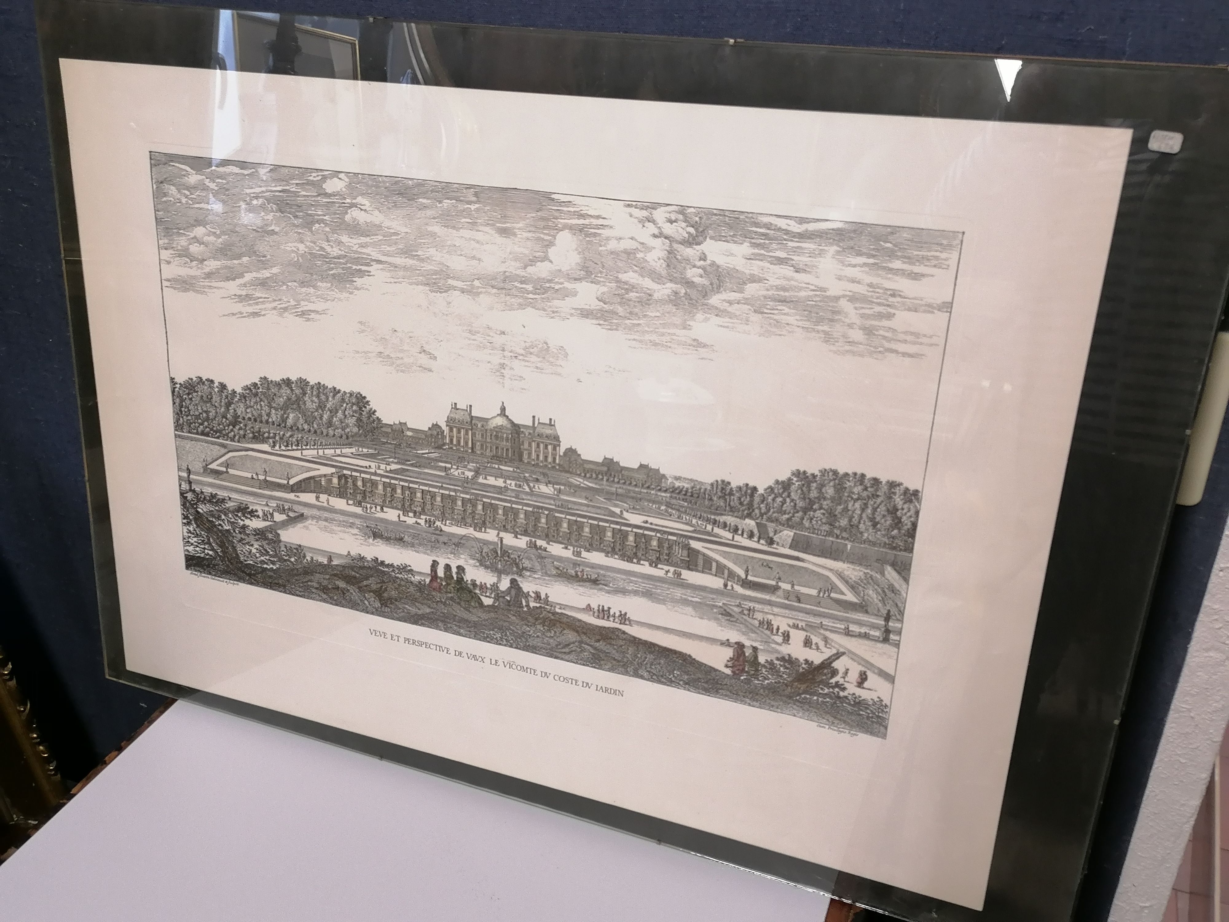 Gravure ancienne architecture et jardin
