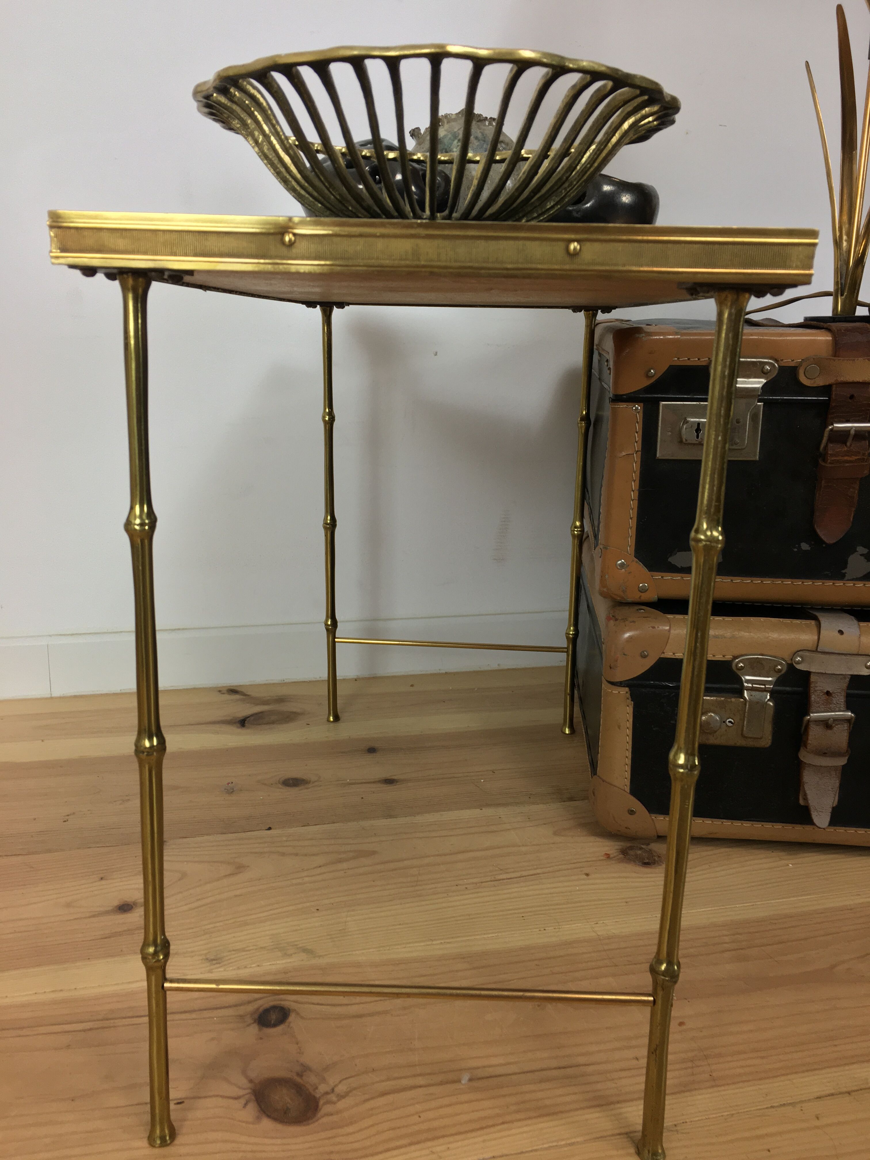 Brass side table, golden bamboo, 1950s