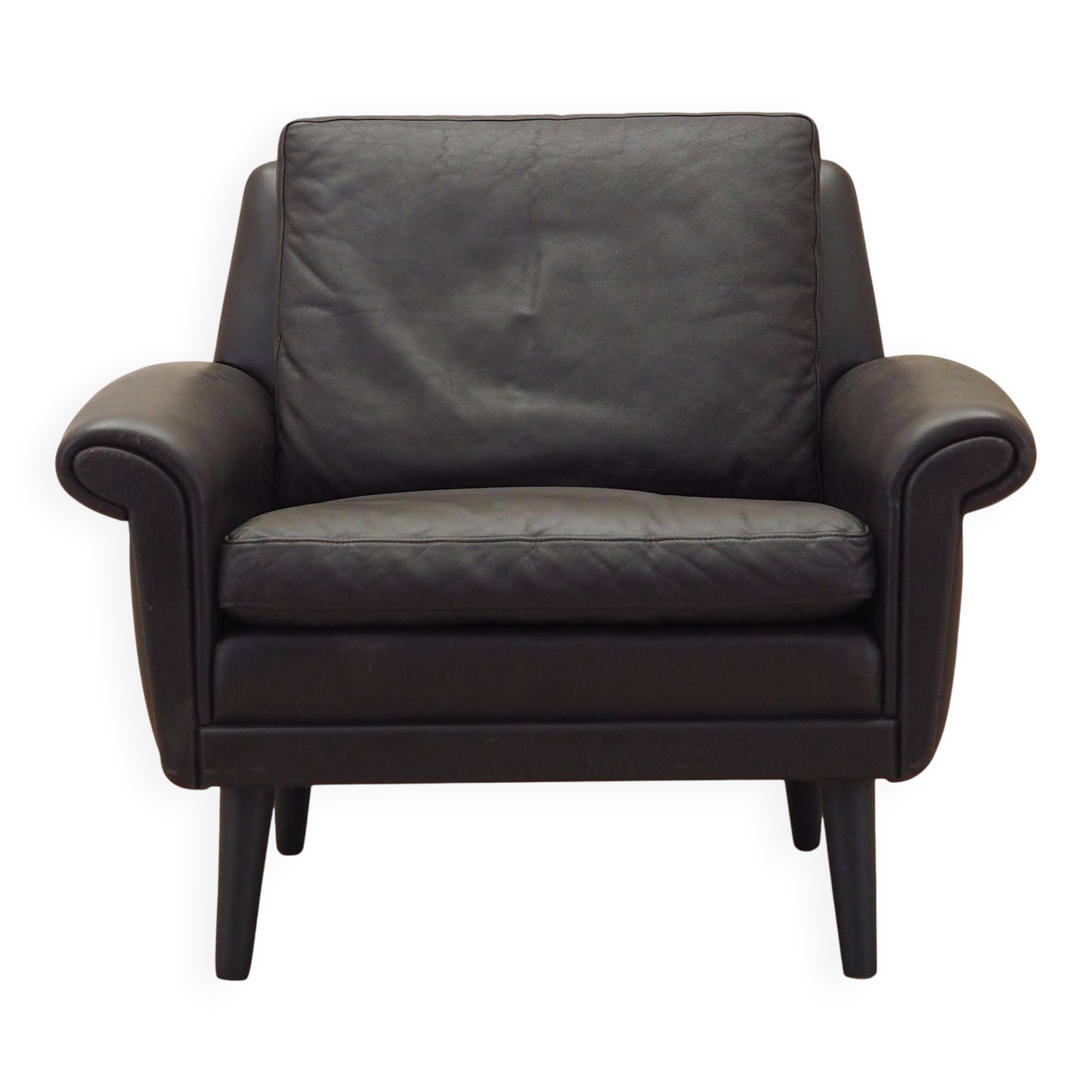 Fauteuil en cuir marron, design danois, années 1960, designer : Aage Christiansen.