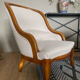 Pair of Rampe armchairs in cherry wood – high-end fabric