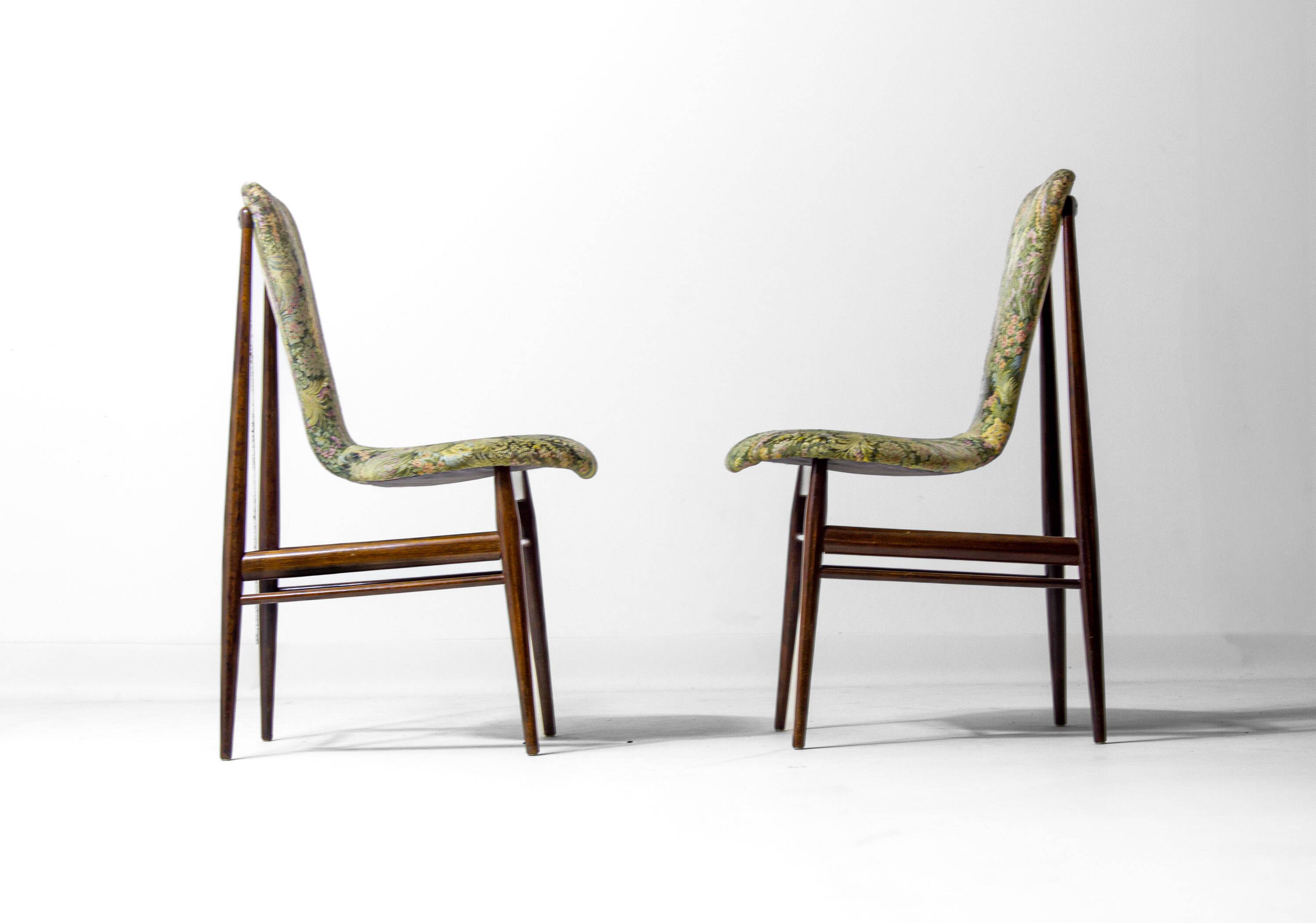 Eclectic scandinavian floating dining chairs in floral upholstery, 1960s