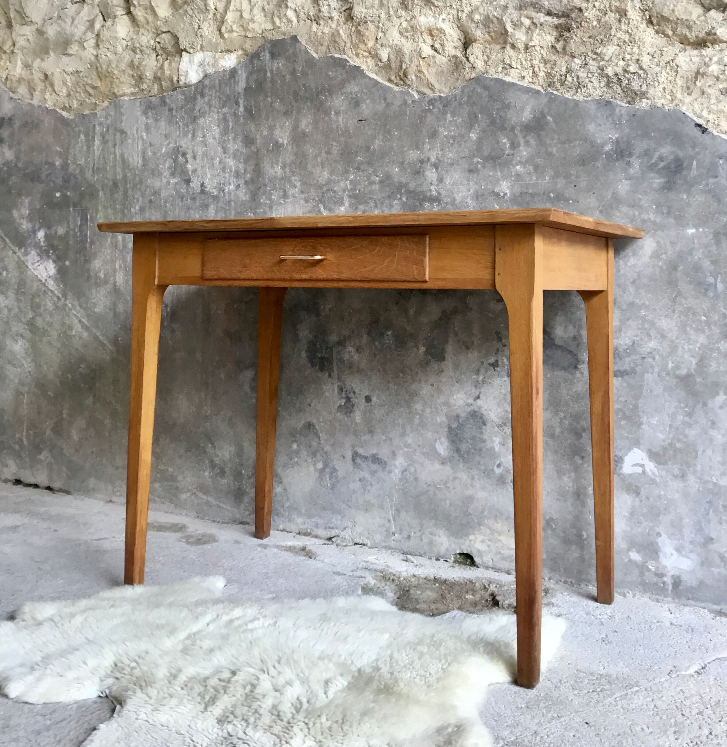 Vintage drawer table or desk in light wood 1950