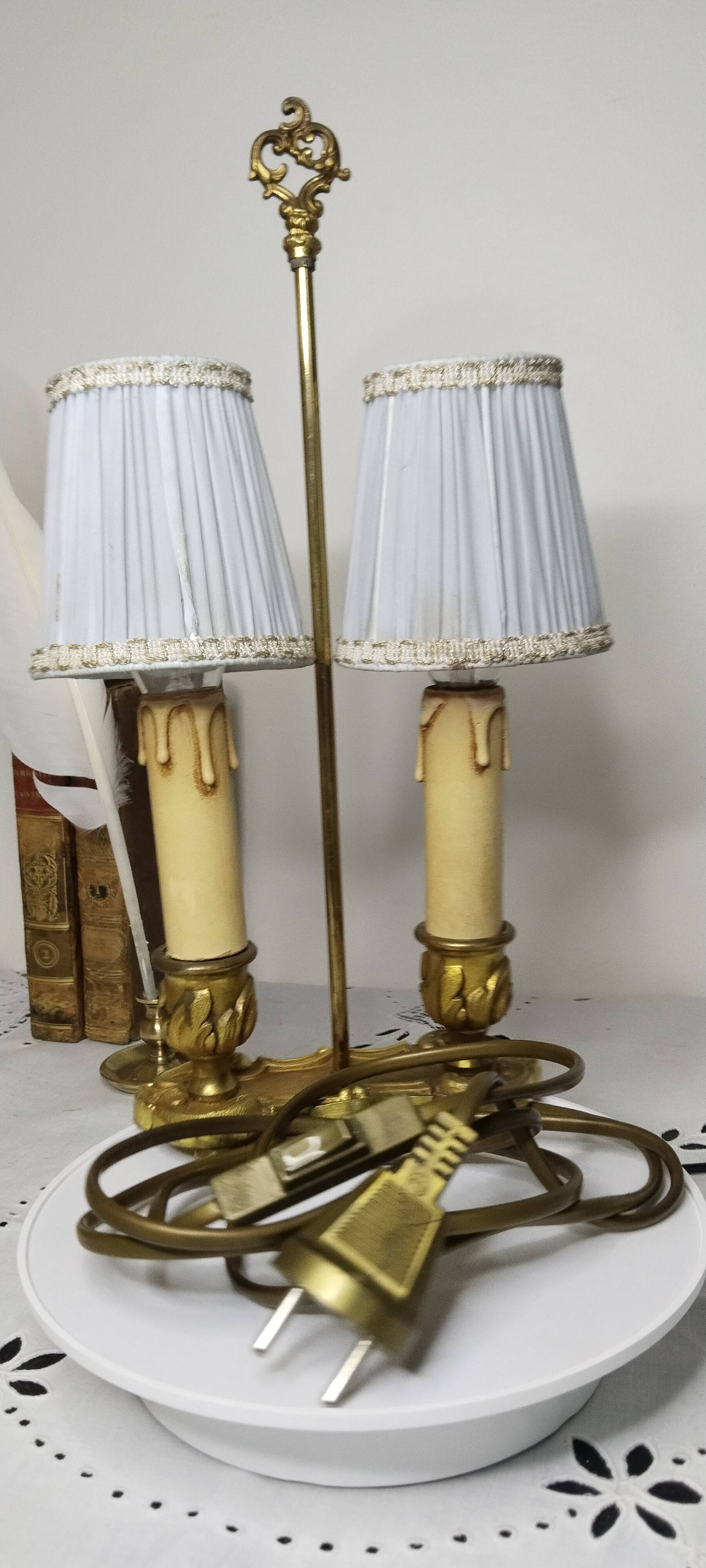 2-light hot water bottle lamp in gilded brass, bedside lamp, desk lamp