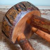 Tabouret d'appoint tripode bois massif Art-populaire vintage