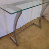 Console in brushed metal and 70s glass