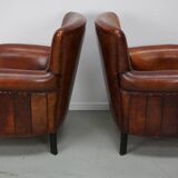 Vintage Dutch Cognac Colored Leather Club Chair, Set of 2