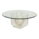 Vintage round coffee table in lucite and marbled glass.