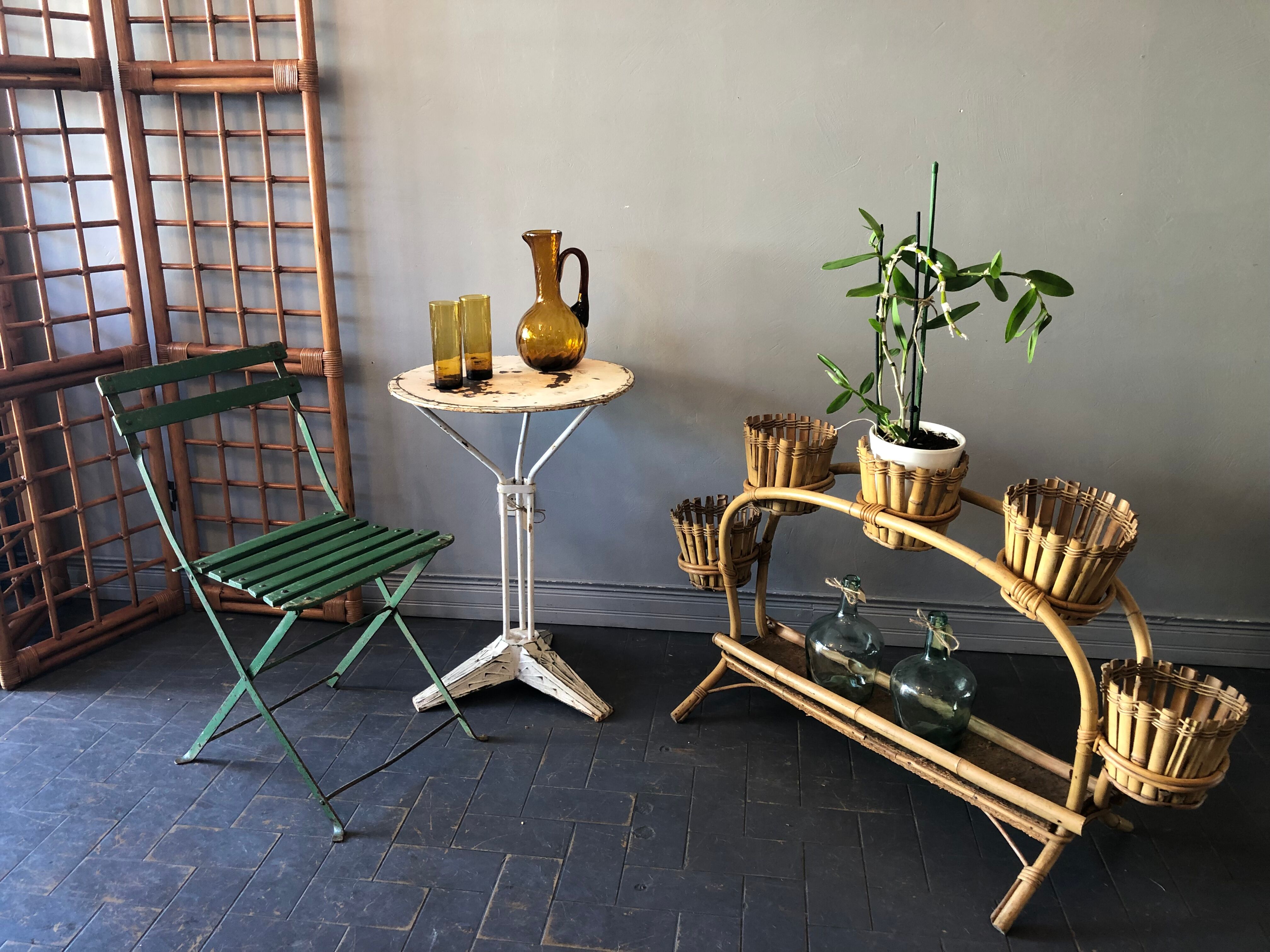 Rattan plant holder, 60s