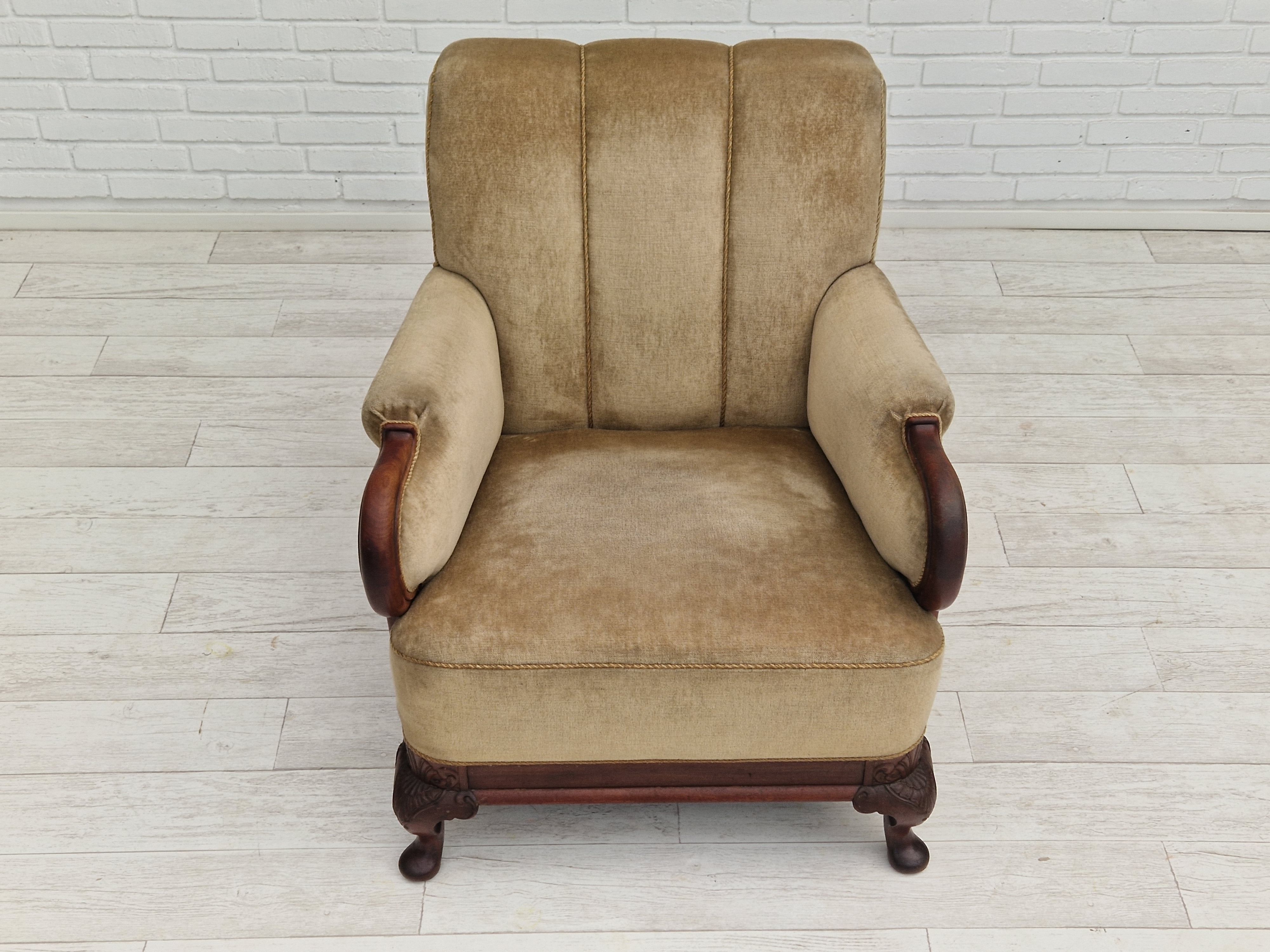 1950s, Danish design, set of armchairs, teak wood, velour, original condition.
