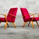 Pair of 6951 red velvet armchairs by Jaroslav Smidek for Ton