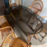 Rattan high table / smoked glass top
