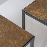 Set of 2 identical square slate stone coffee table from the 1950’s.