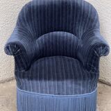 Fauteuil crapaud velours bleu jean