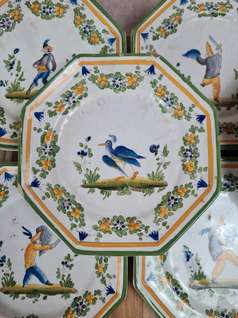 Set of 12 small antique plates by Alfred Renoleau, different designs.