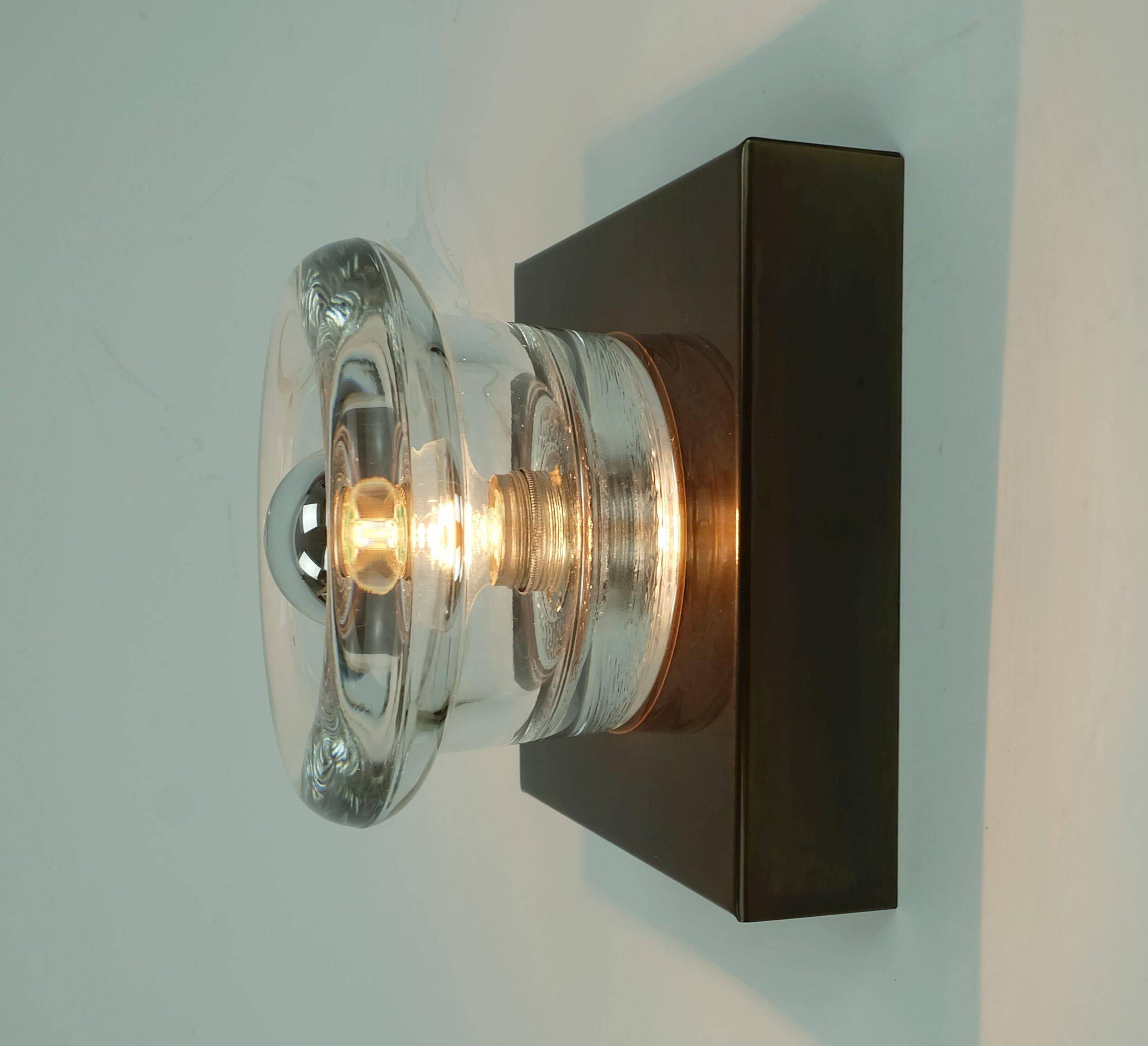 1960s 70s space age sconce by cosack-leuchten metal and thick glass