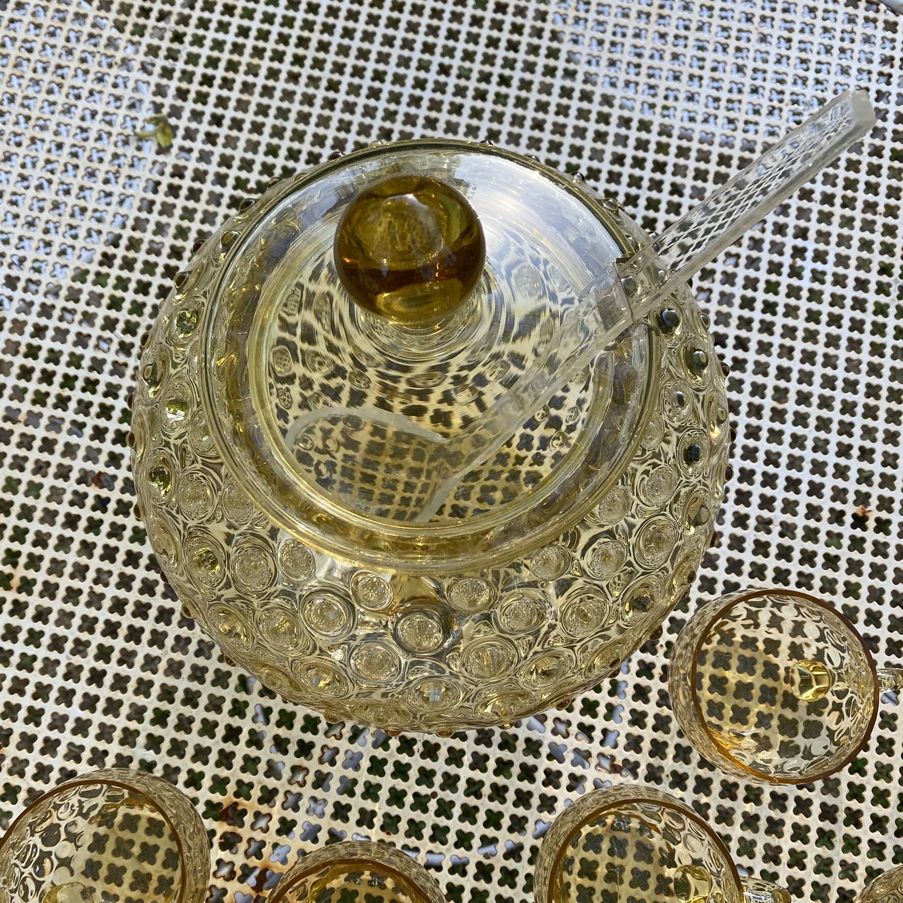 Vintage punch service in amber glass, Empoli style, 1960s-70s.