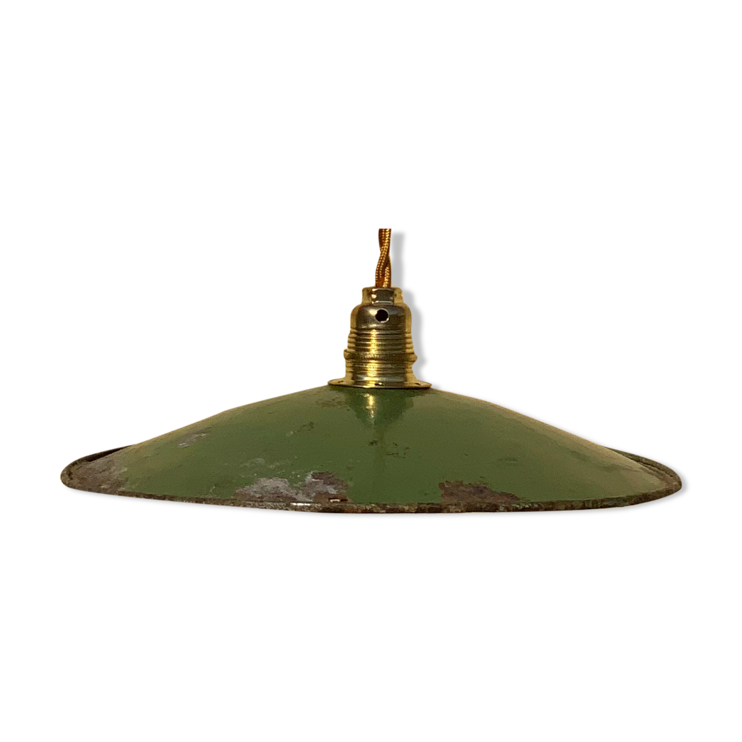 Vintage suspension green enamelled sheet white