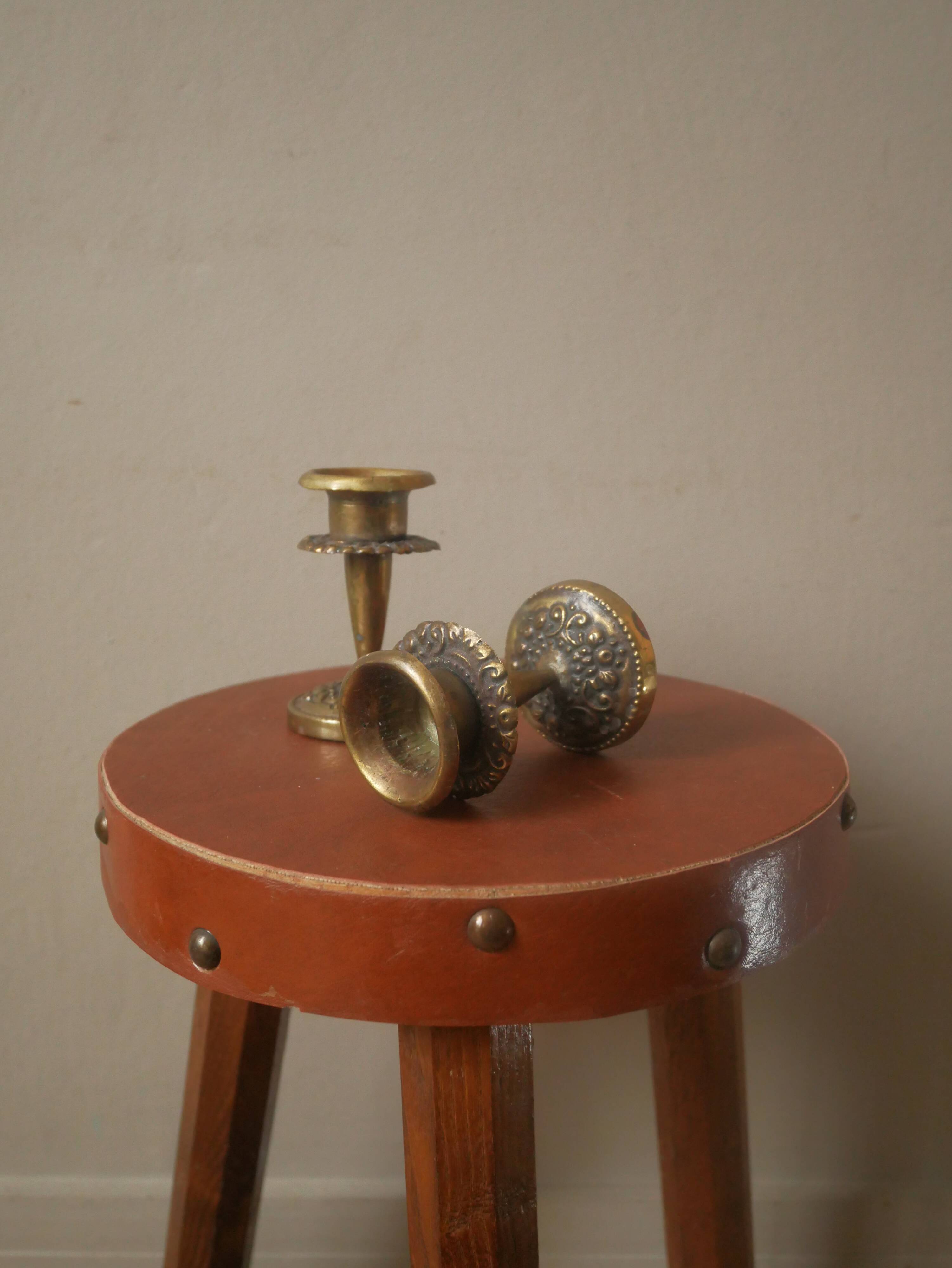 Pair of antique brass candlesticks Scandinavian country decoration gold metal candelabra candlesticks