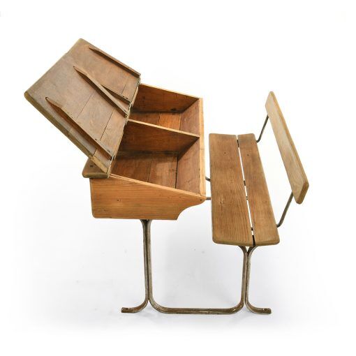 Pupitre d’écolier en bois à double casiers