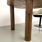 Table ronde moderniste chêne massif, piètement cylindrique pin, DLG Perrian