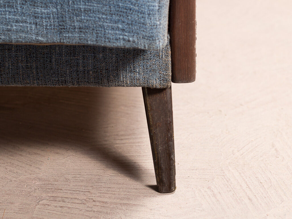 Sofa bed in solid beech with blue fabric, circa 1970