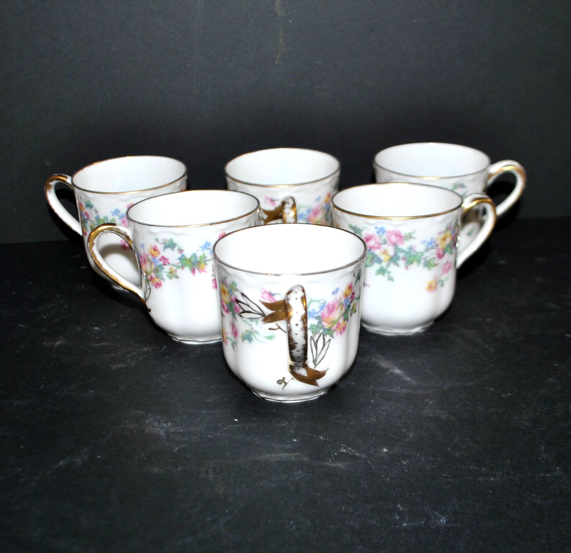 Limoges Haviland set of 6 floral porcelain coffee cups