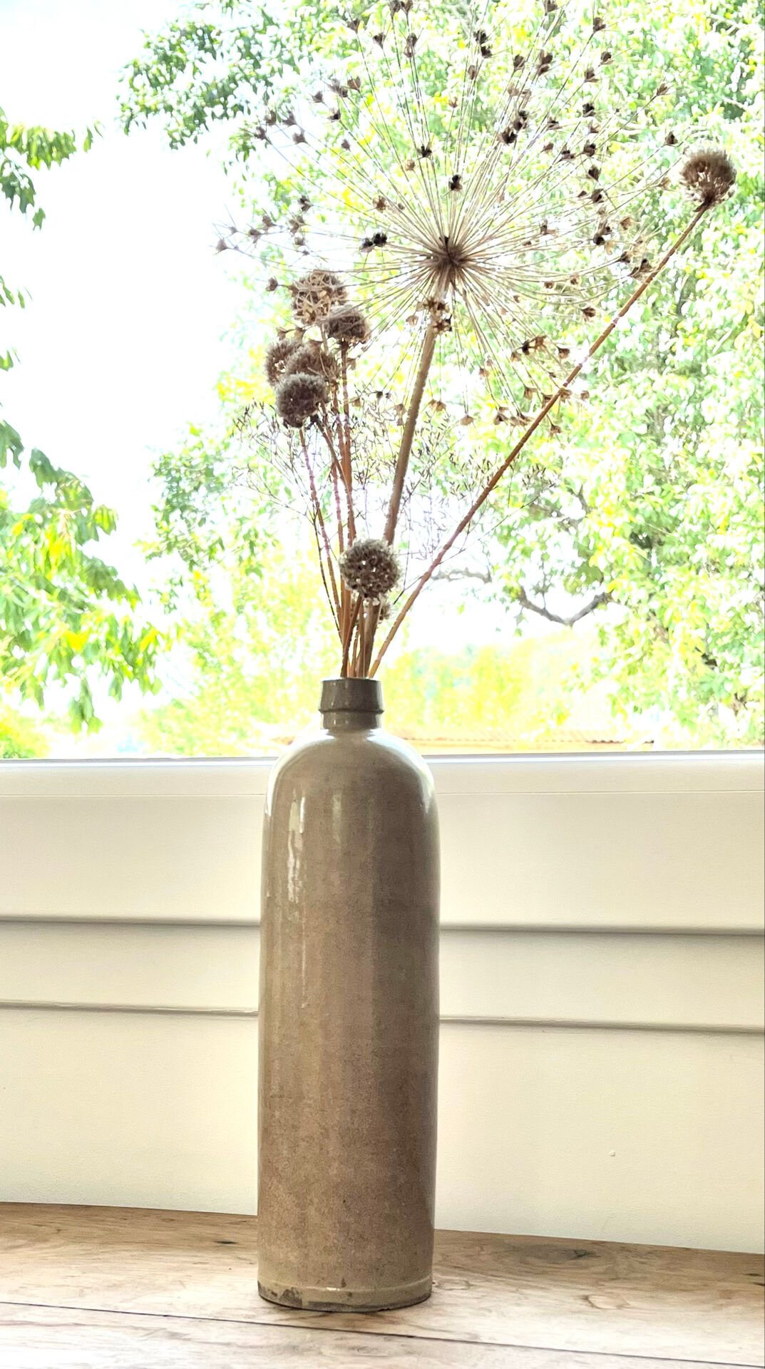 Beige stoneware bottle vase