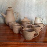Lot old tea coffee service vallauris style ceramic beige 9p vintage #b843